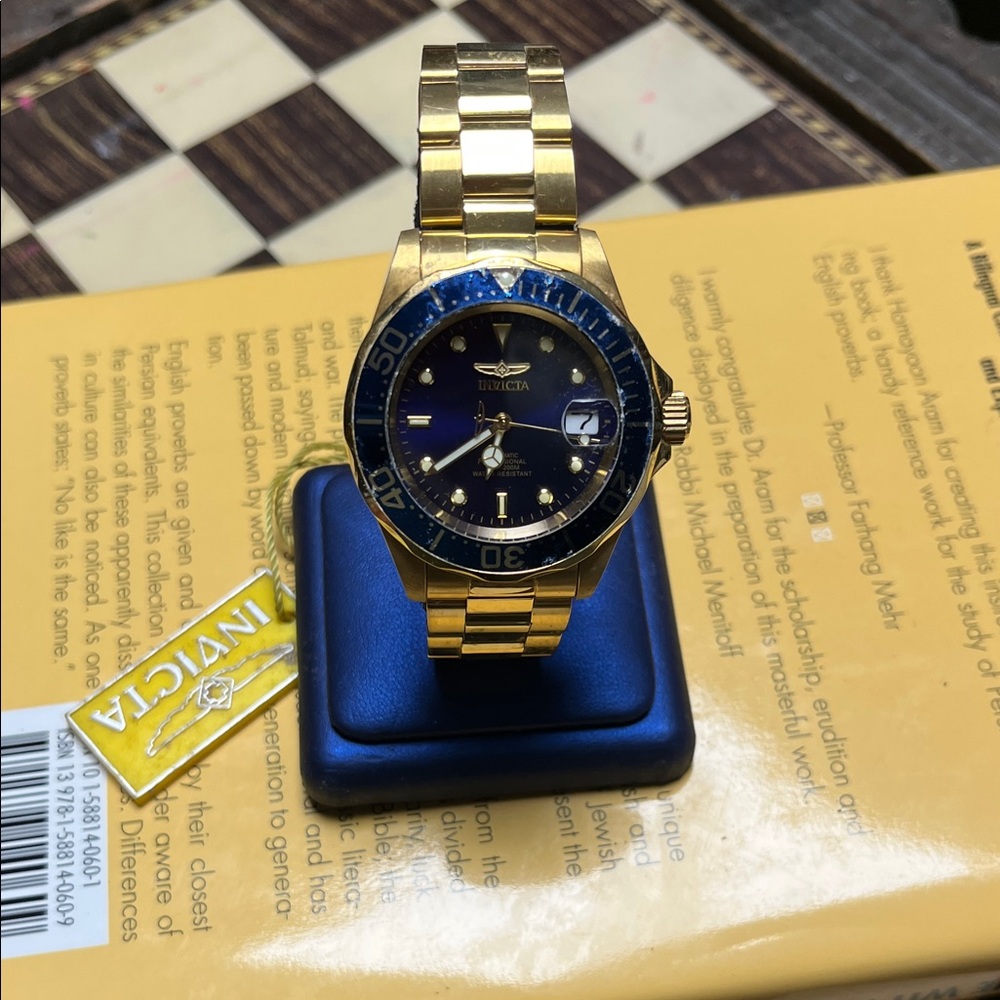 Invicta Gold Bracelet with Deep Blue Dial